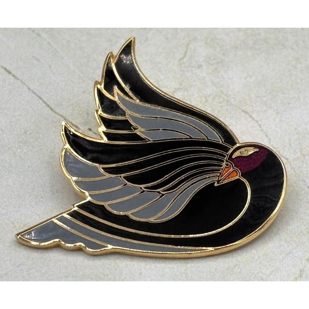 Laurel Burch Celan Black Swan Bird Enamel Goldtone Brooch Pin 1.5” Vintage‎ EUC